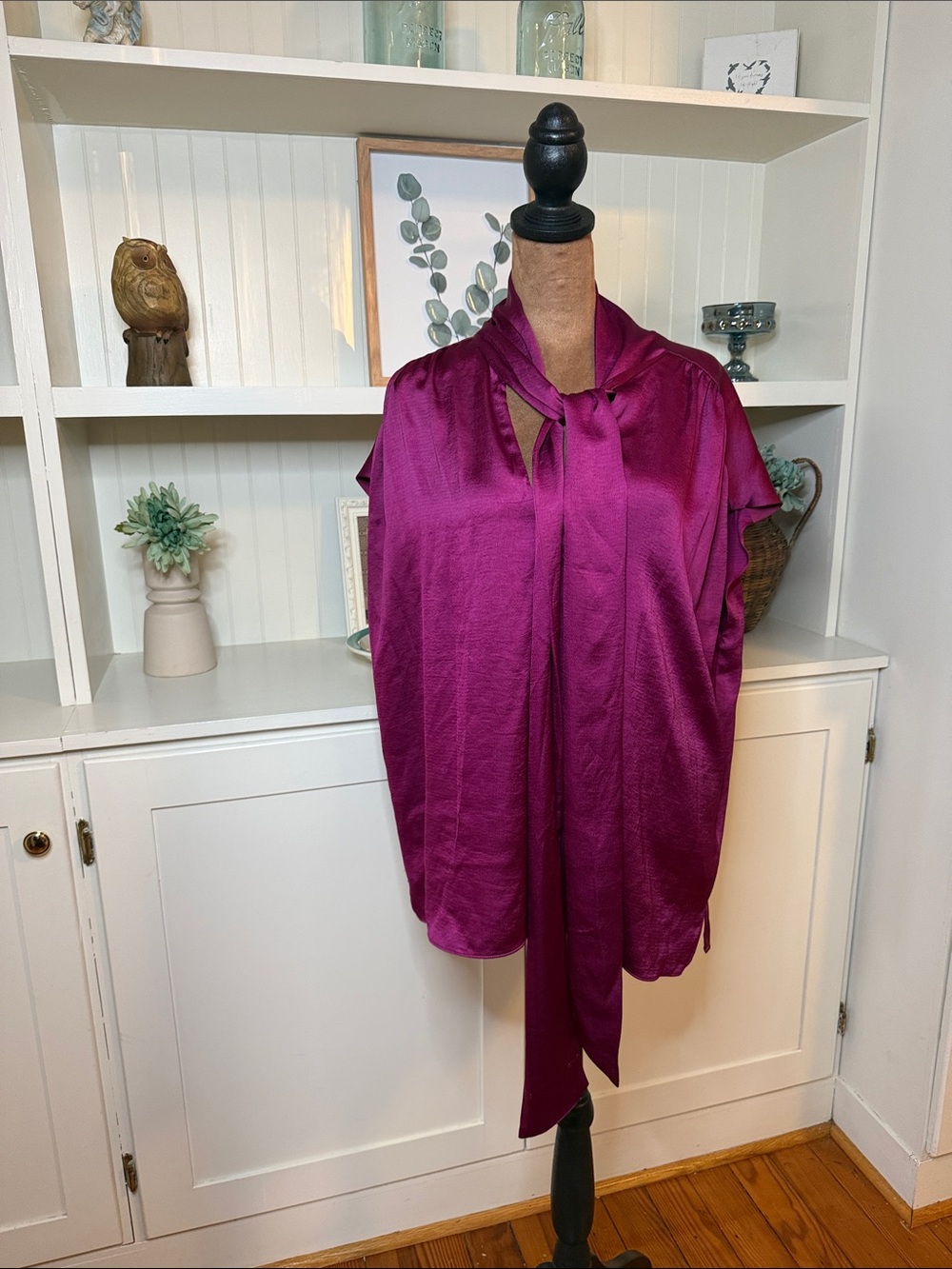 kate spade Satin Tie-Neck Blouse in Magenta